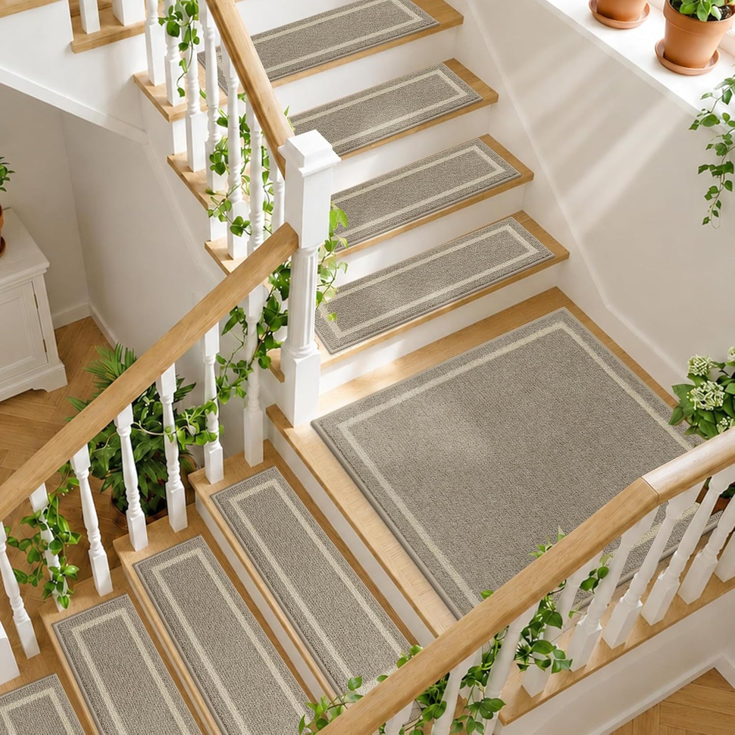 COSY HOMEER Soft Stair Treads Non-Slip Carpet Mat 28inX9in Indoor Stair Runners for Wooden Steps,Stair Rugs for Kids and Dogs, 100% Polyester TPE Backing 4pcs,Beige