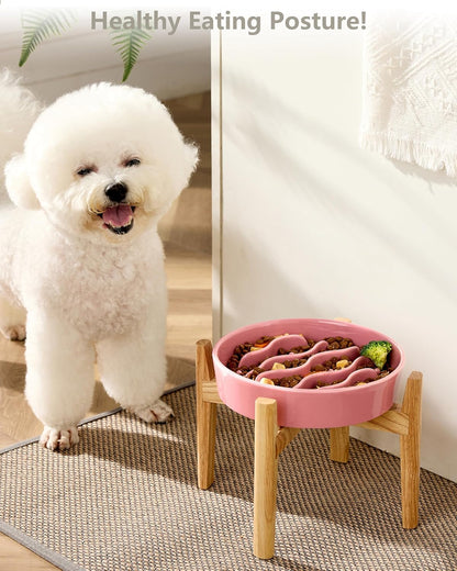 Ceramic Slow Feeder Dog Bowls for Medium and Large Dogs, 2.0 Cups Dog Slow Feeder for Fast Eater, 30oz, 8in, White