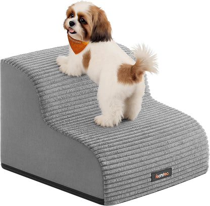 Feandrea 3-Step Dog Stairs, Dog Steps for Bed, Sofa, Waterproof Pet Stairs with Anti-Slip Designs, Gentle Slope, Removable Washable Cover, Handle, Dove Gray UPPS003G01