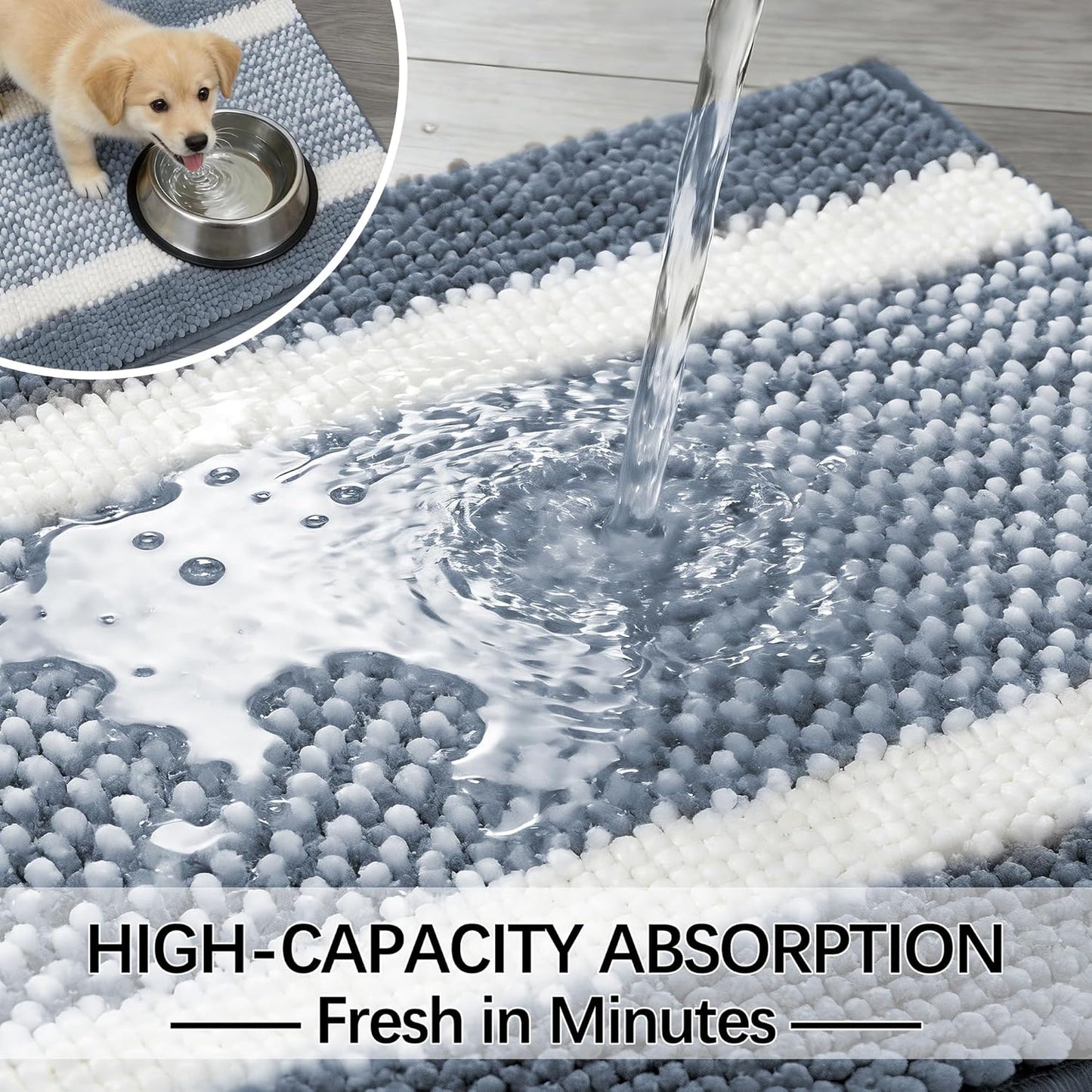 Dog Door Mat for Muddy Paws - Absorbent Quick-Dry Non-Slip Washable Chenille Pet Rug, Indoor Entryway Mat for Front Door & Crate (Brown, 24" L*16" W)