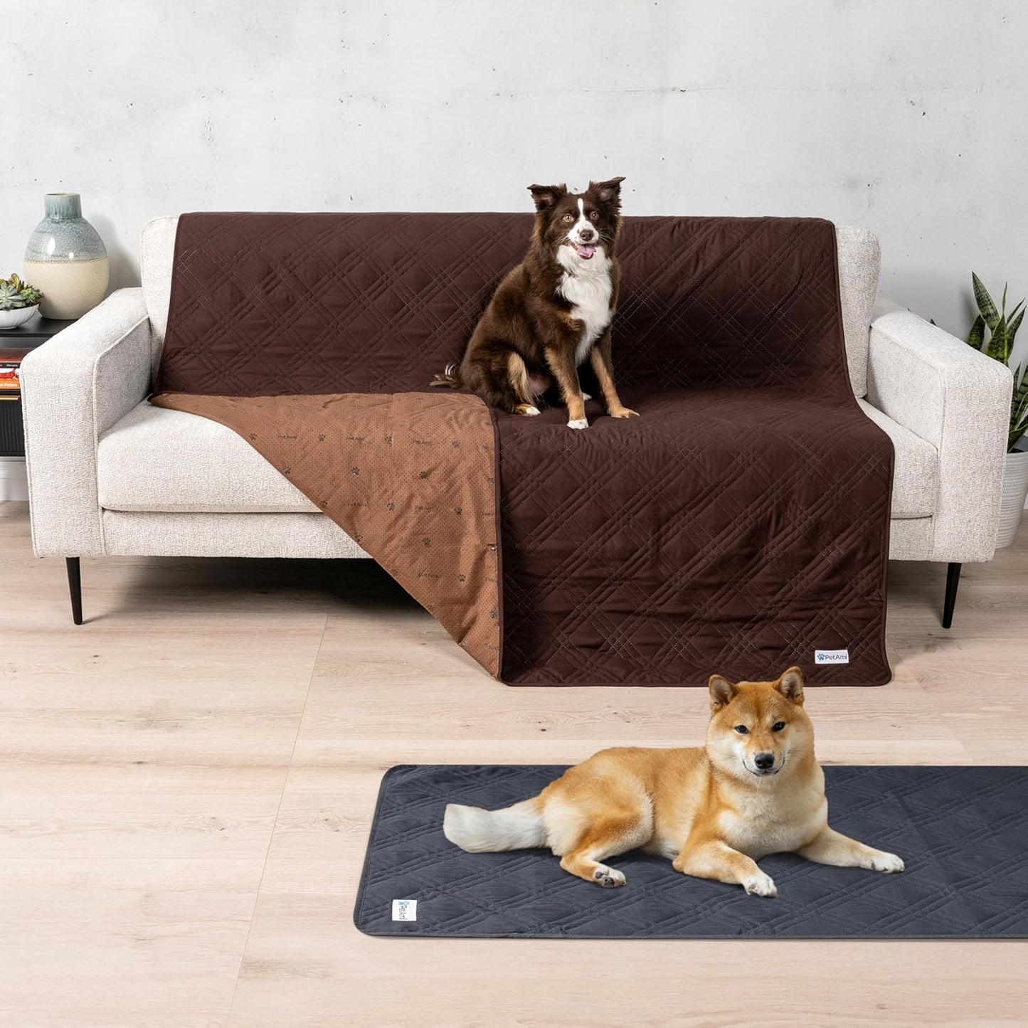 PetAmi Waterproof Couch Cover for Dogs, Reversible Furniture Cover Sofa Protector for Pet Cat Bed, Washable Blanket Dog Cover for Couch Seat, 52x82 Gray