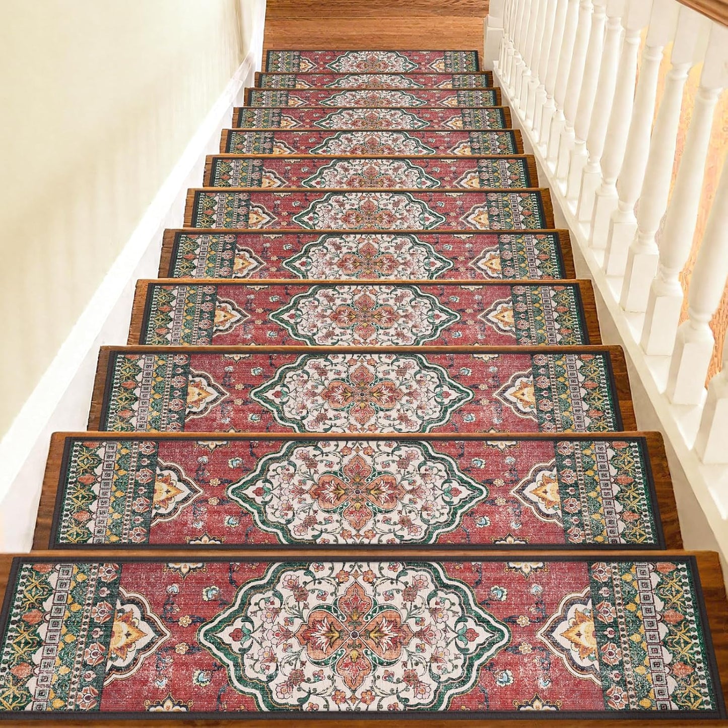 Non Slip Stair Treads for Wooden Steps Indoor, Dark Grey, 15pcs, 30"X8", Soft Carpet Mat, Machine Washable Boho Carpet Treads with Reusable Adhesive Backing, Safety Stair Tread for Dogs, Kids, Elders
