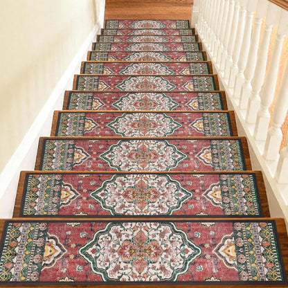 Non Slip Stair Treads for Wooden Steps Indoor, Dark Grey, 15pcs, 30"X8", Soft Carpet Mat, Machine Washable Boho Carpet Treads with Reusable Adhesive Backing, Safety Stair Tread for Dogs, Kids, Elders