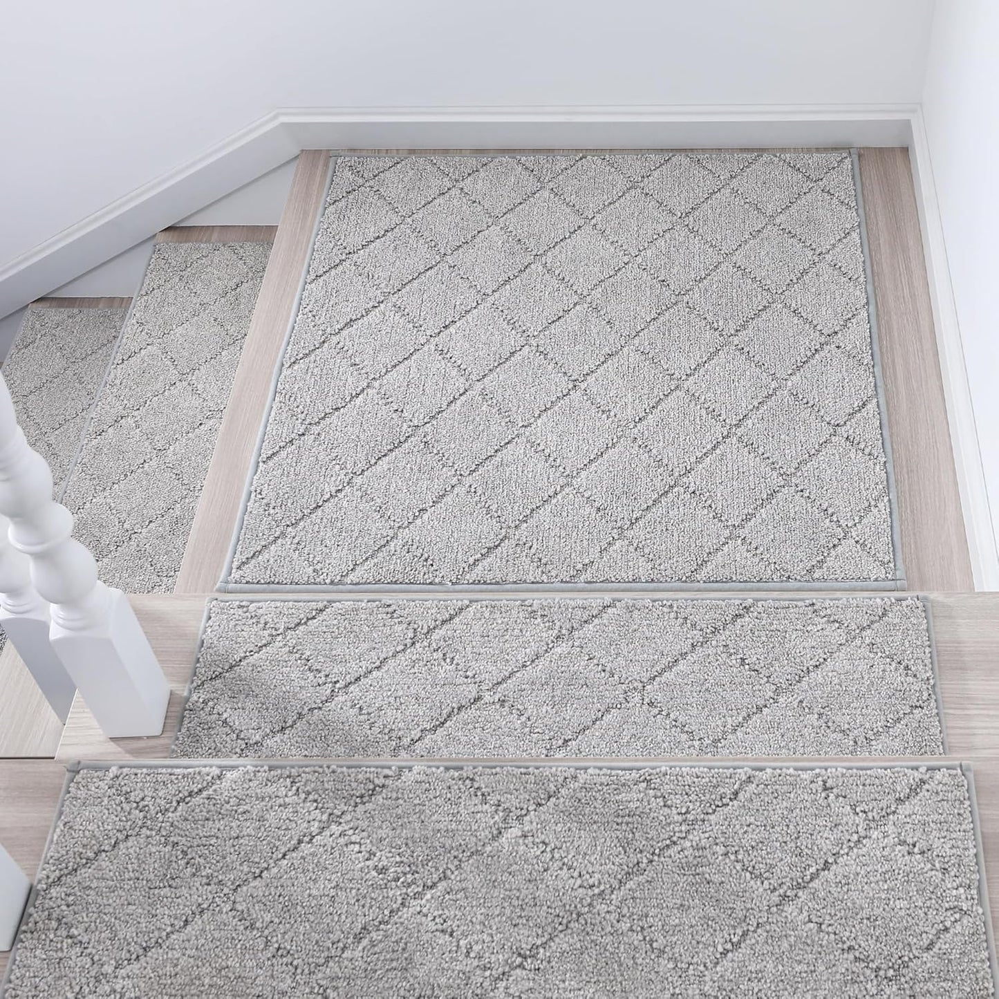 COSY HOMEER Edging Stair Treads Non-Slip Carpet Mat 28inX9in Indoor Stair Runners for Wooden Steps, Edging Stair Rugs for Kids and Dogs, 100% Polyester TPE Backing (7pc, Beige)