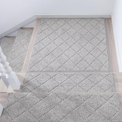 COSY HOMEER Edging Stair Treads Non-Slip Carpet Mat 28inX9in Indoor Stair Runners for Wooden Steps, Edging Stair Rugs for Kids and Dogs, 100% Polyester TPE Backing (7pc, Beige)