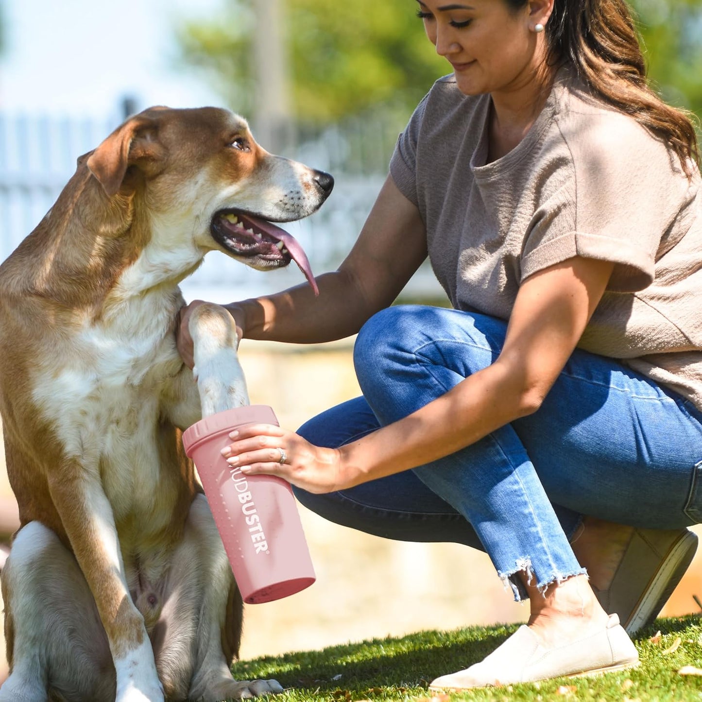 Dexas MudBuster Medium Dog Paw Cleaner in Fuchsia - Fits 1.5"-2.5" Wide Paws, Portable Paw Washer for Muddy Paws, Dog Paw Cleaning Cup with Gentle Silicone Bristles, Quick Clean Pet Paw Washer