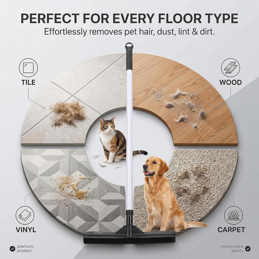 ForPro Premium FurBeGone Rubber Broom, Pet Hair Remover for All Floor Types, 12” Electrostatic Rubber Bristles, 50” Adjustable Telescopic Handle, Heavy Duty Floor & Salon Hair Broom