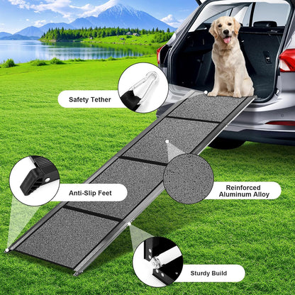 71''x 20'' Dog Ramp for Car, Pet Ramp for Large Dogs Up to 300LBS, Foldable Dog Car Ramp Stairs Steps with Waterproof & Non-Slip Rug Surface for Truck, SUV, Indoor & Outdoor(Wire Loop Fabric)
