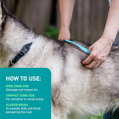 Maxpower Planet Hair Brush - Double Sided Shedding, Dematting Undercoat Rake for Dogs and Cats - Extra Wide Dog Grooming Brush, Reduce Shedding by 95%, Turquoise