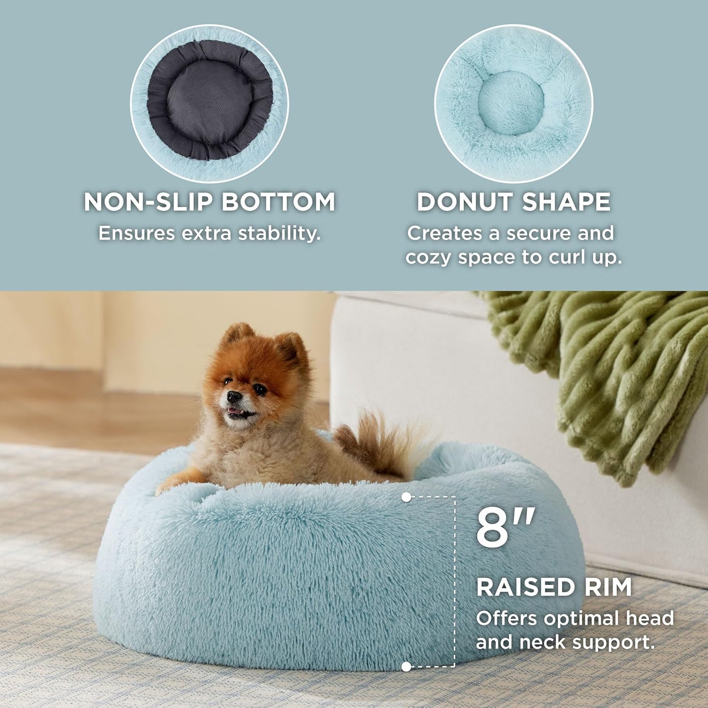 Bedsure Calming Dog Bed Medium Size Dog - Donut Washable Medium Pet Bed, 30 inches Anti-Slip Round Fluffy Plush Faux Fur Cat Bed, Fits up to 45 lbs Pets, Camel
