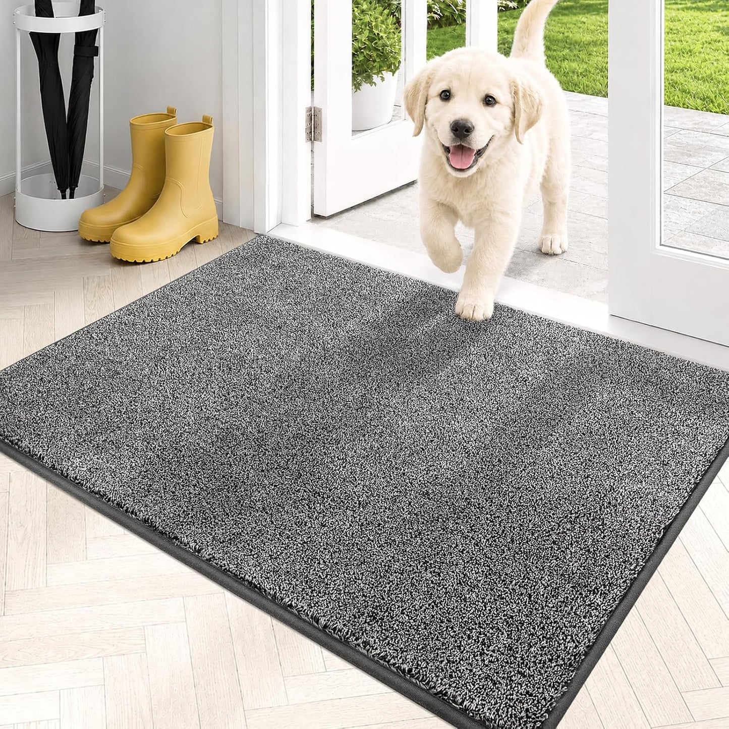 PURRUGS Dirt Trapping Door Mat 20" x 31.5", Non-Slip Machine Washable Entryway Rug, Dog Doormat, Indoor Front Door Mat, Super Absorbent Entry Rug for Muddy Shoes & Paws, Bluish Grey-Black