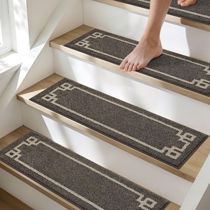 BEQHAUSE Non Slip Stair Treads for Wooden Steps Indoor Washable Stair Runner 28inX9in Polyester Durable Stair Treads Carpet for Dogs,Kids and Elders 15pcs,Dark Grey