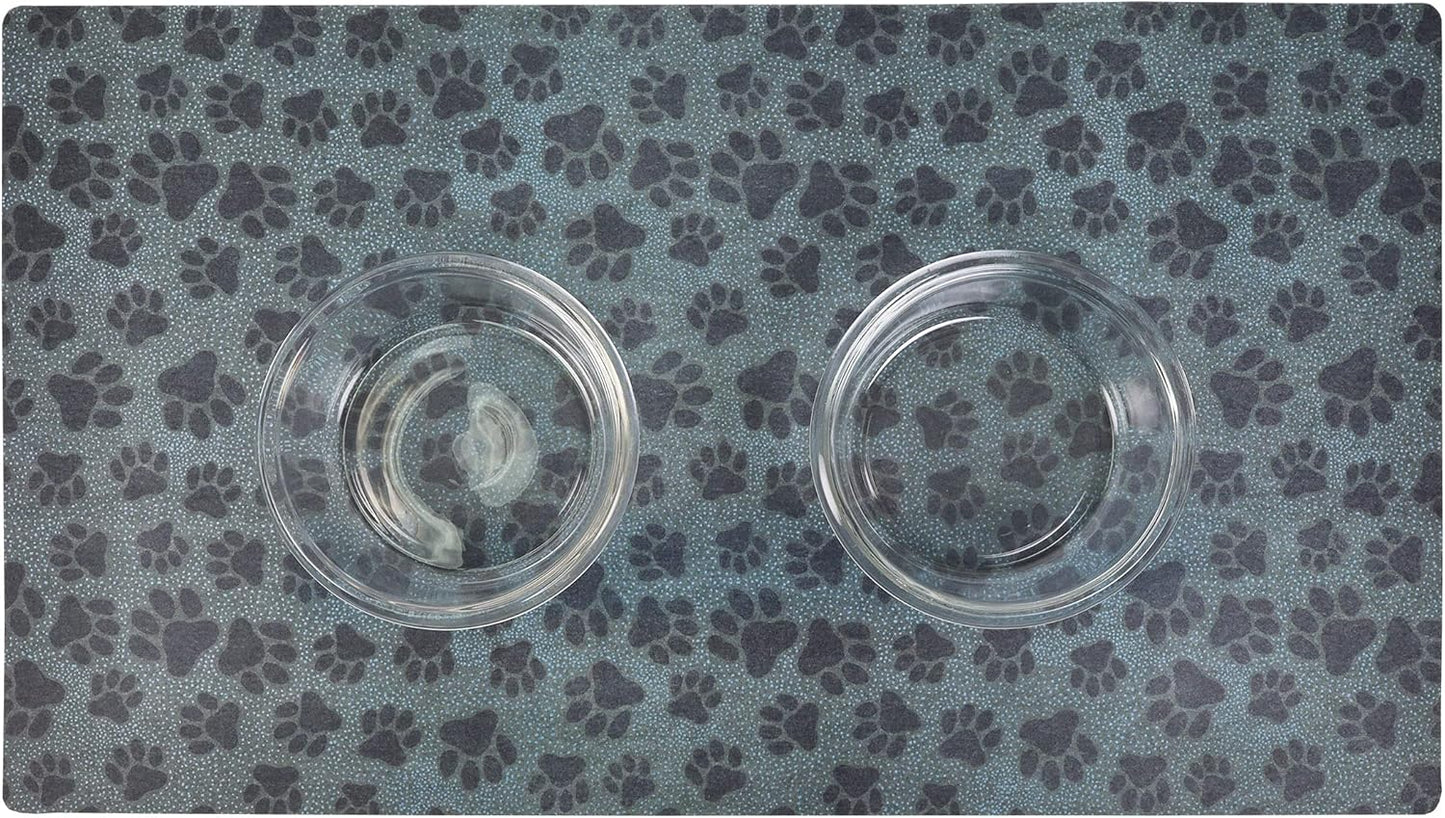 Drymate Pet Bowl Placemat, Dog & Cat Food Feeding Mat - Absorbent Fabric, Waterproof Backing, Slip-Resistant - Machine Washable/Durable (USA Made) (12” x 20”) (Indigo)