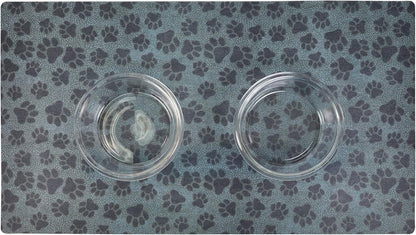 Drymate Pet Bowl Placemat, Dog & Cat Food Feeding Mat - Absorbent Fabric, Waterproof Backing, Slip-Resistant - Machine Washable/Durable (USA Made) (12” x 20”) (Indigo)