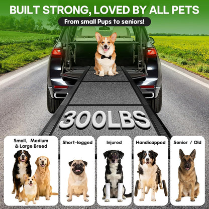 71''x 20'' Dog Ramp for Car, Pet Ramp for Large Dogs Up to 300LBS, Foldable Dog Car Ramp Stairs Steps with Waterproof & Non-Slip Rug Surface for Truck, SUV, Indoor & Outdoor(Wire Loop Fabric)