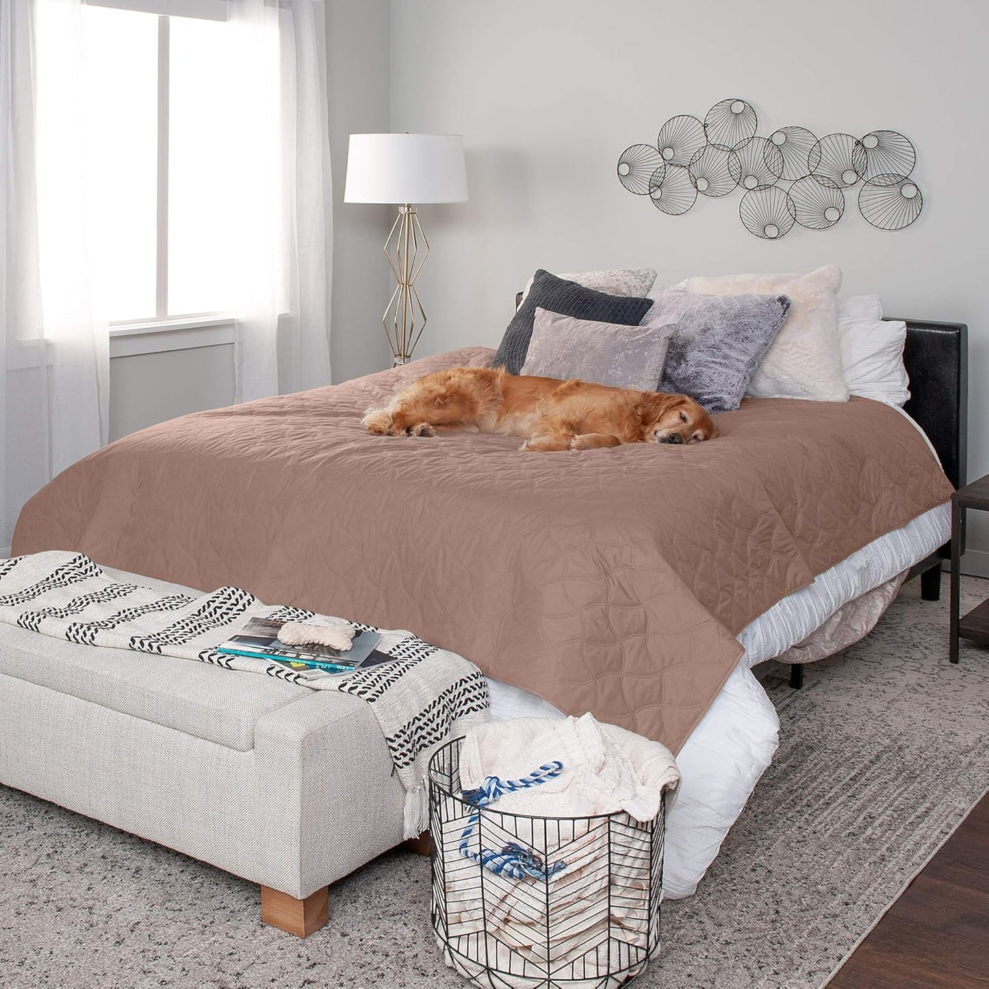 FurHaven Waterproof Blanket & Furniture Protector Cover with Non-Slip Backing, Machine Washable, Jumbo/King, Quilted Twill, Gray