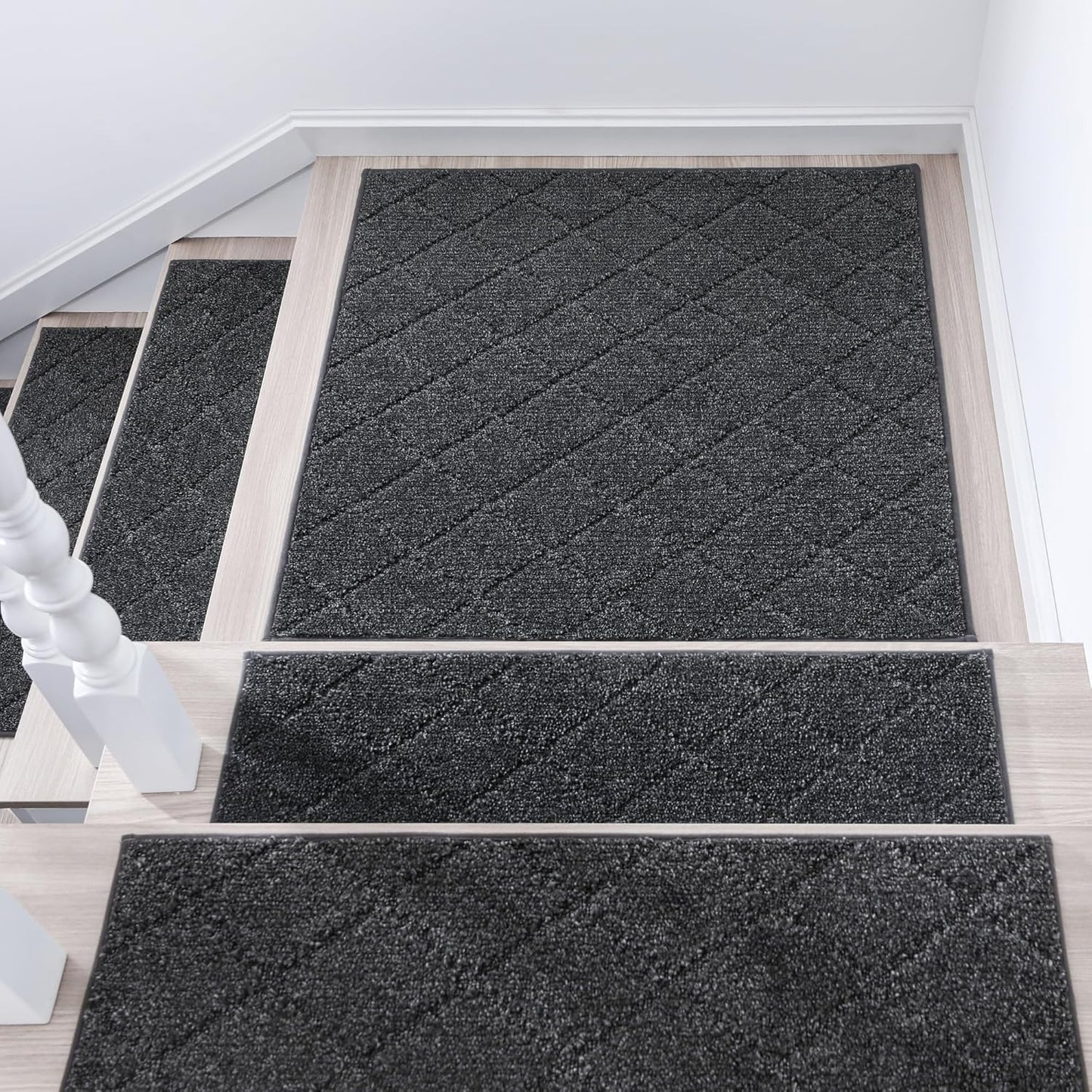 COSY HOMEER Edging Stair Treads Non-Slip Carpet Mat 28inX9in Indoor Stair Runners for Wooden Steps, Edging Stair Rugs for Kids and Dogs, 100% Polyester TPE Backing (7pc, Beige)