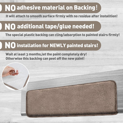 PURE ERA Carpet Stair Treads Ultra Plush 9.5" X 30"Soft Bullnose Indoor Stair Protectors Pet-Friendly Non-Slip Skid Resistant Tape Free Washable Reusable(14 Pieces, Cream Gray)