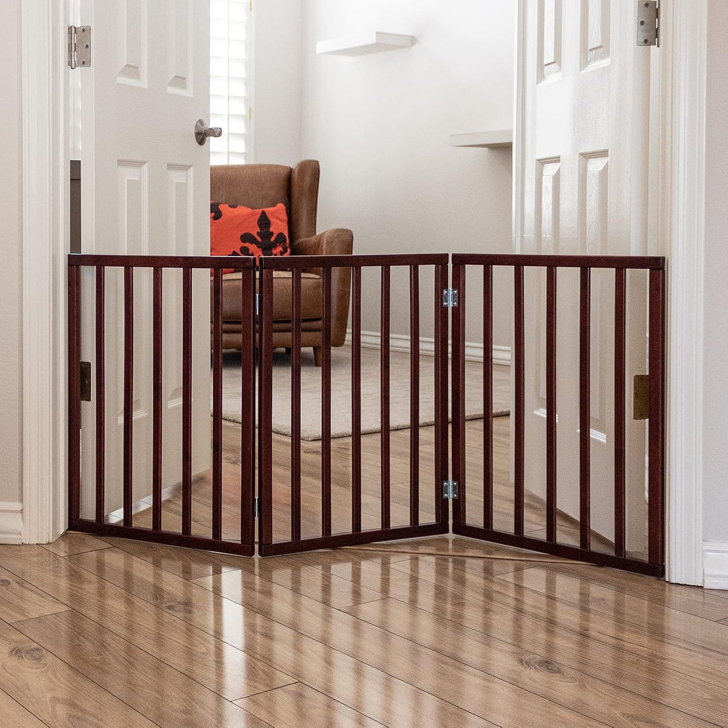 Primetime Petz - Best Freestanding, Hard Wood, Folding Pet Gate, Indoor Dog Fence for Home,Gray