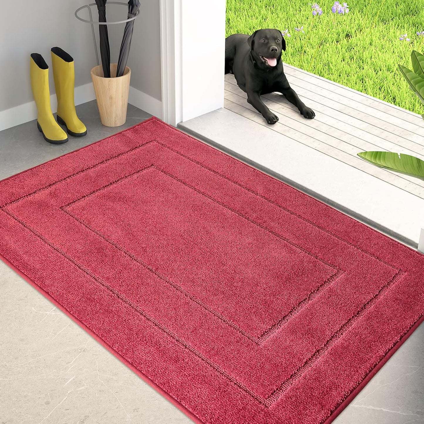 PURRUGS Dirt Trapping Door Mat 32" x 47", Non-Slip/Skid Machine Washable Entryway Rug, Dog Doormat, Super Absorbent Welcome Mat for Muddy Wet Shoes and Paws, Grayish Brown