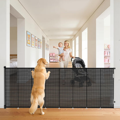 Retractable Baby Gate for Stairs, 42" Tall X 200" Wide Mesh Dog Gate Indoor, Child Gate for Doorways, Hallways, Deck, Indoor Outdoor Pet Baby Safety Essentials for Home, Black
