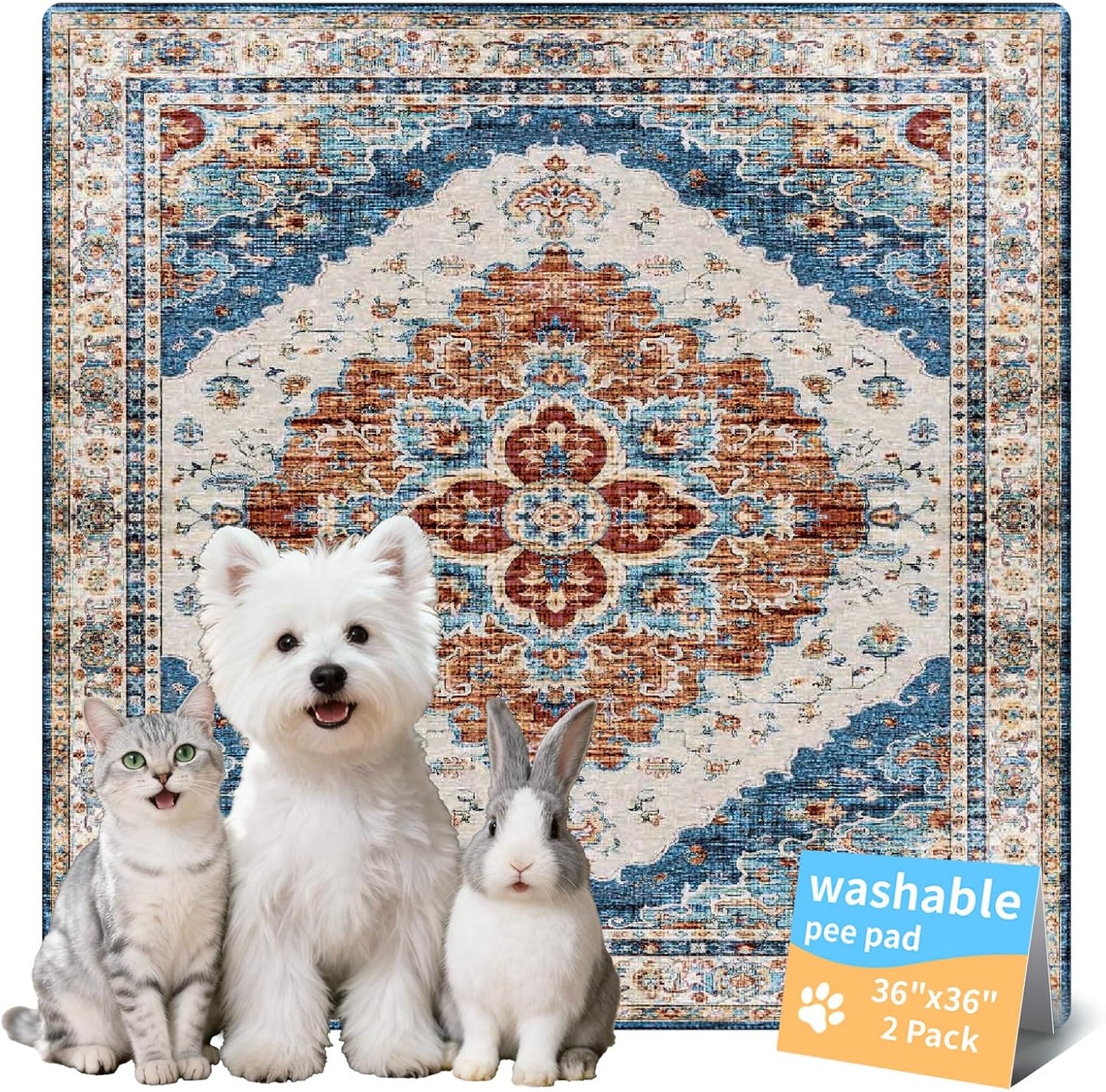Washable Pee Pads for Dogs, Reusable Puppy Potty Training Pads, Ultra-Absorbent Thick Waterproof Leak-Proof Non-Slip Pads & Mat for Crate, Playpen, Floor, Whelping & Housebreaking , 2 Pack 18"x24"