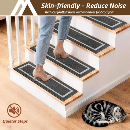 COSY HOMEER Soft Stair Treads Non-Slip Carpet Mat 28inX9in Indoor Stair Runners for Wooden Steps,Stair Rugs for Kids and Dogs, 100% Polyester TPE Backing 4pcs,Beige