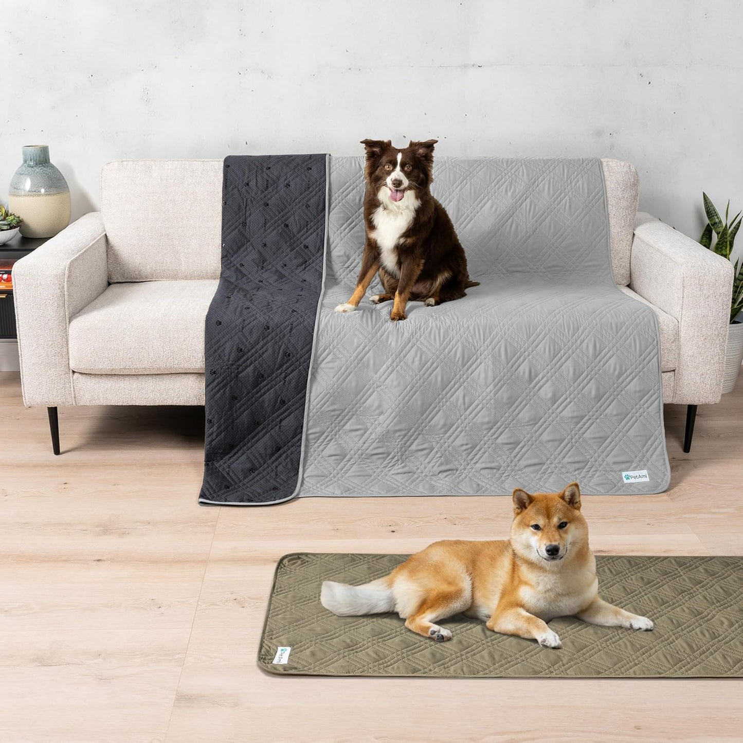 PetAmi Waterproof Couch Cover for Dogs, Reversible Furniture Cover Sofa Protector for Pet Cat Bed, Washable Blanket Dog Cover for Couch Seat, 52x82 Gray