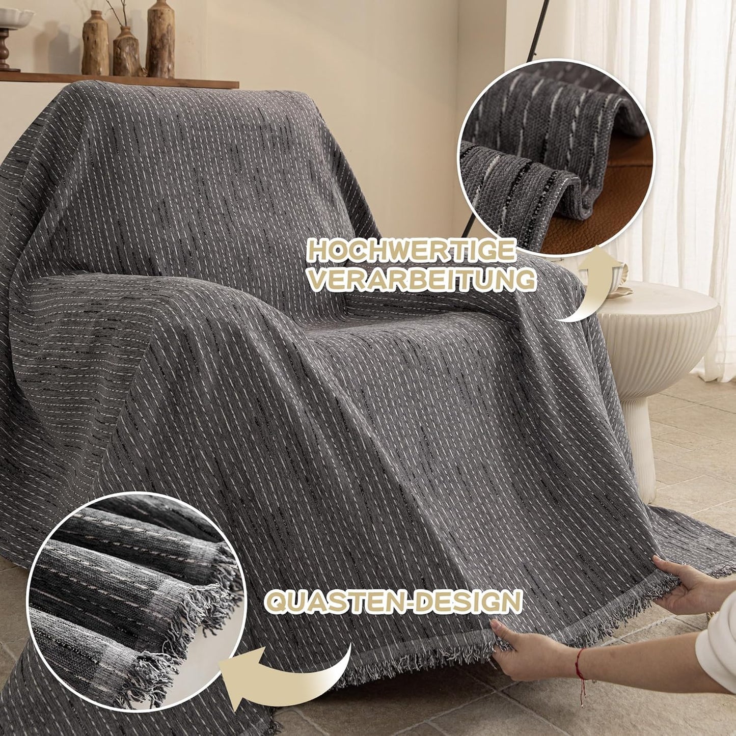 MYSKY HOME Couch Cover for Dogs, Washable Couch Covers, Non Slip Sofa Cover, Couch Cover 2 Cushion Sofa Dogs Furniture Protector with Tassels, Chenille Sofa Slipcover for Pets, 71"x118", Dark Grey