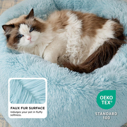 Bedsure Calming Dog Bed Medium Size Dog - Donut Washable Medium Pet Bed, 30 inches Anti-Slip Round Fluffy Plush Faux Fur Cat Bed, Fits up to 45 lbs Pets, Camel