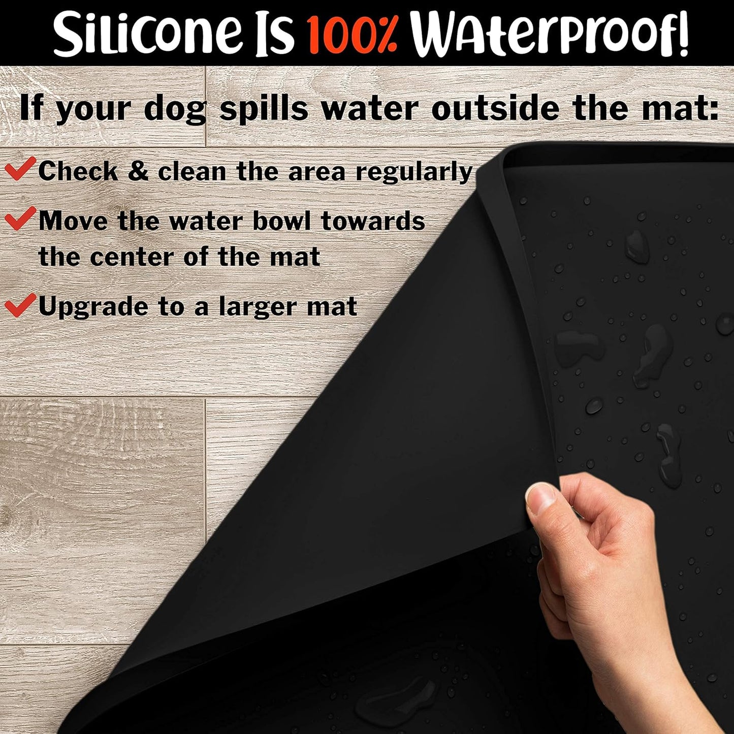 DogBuddy Dog Food Mat – Waterproof Dog Bowl Mat for Food and Water, Silicone Pet Feeding Mats for Floors, Non-Slip Placemat with High Edges for Dogs Bowls, Puppy Essentials (L: 24" x 16", Shadow)