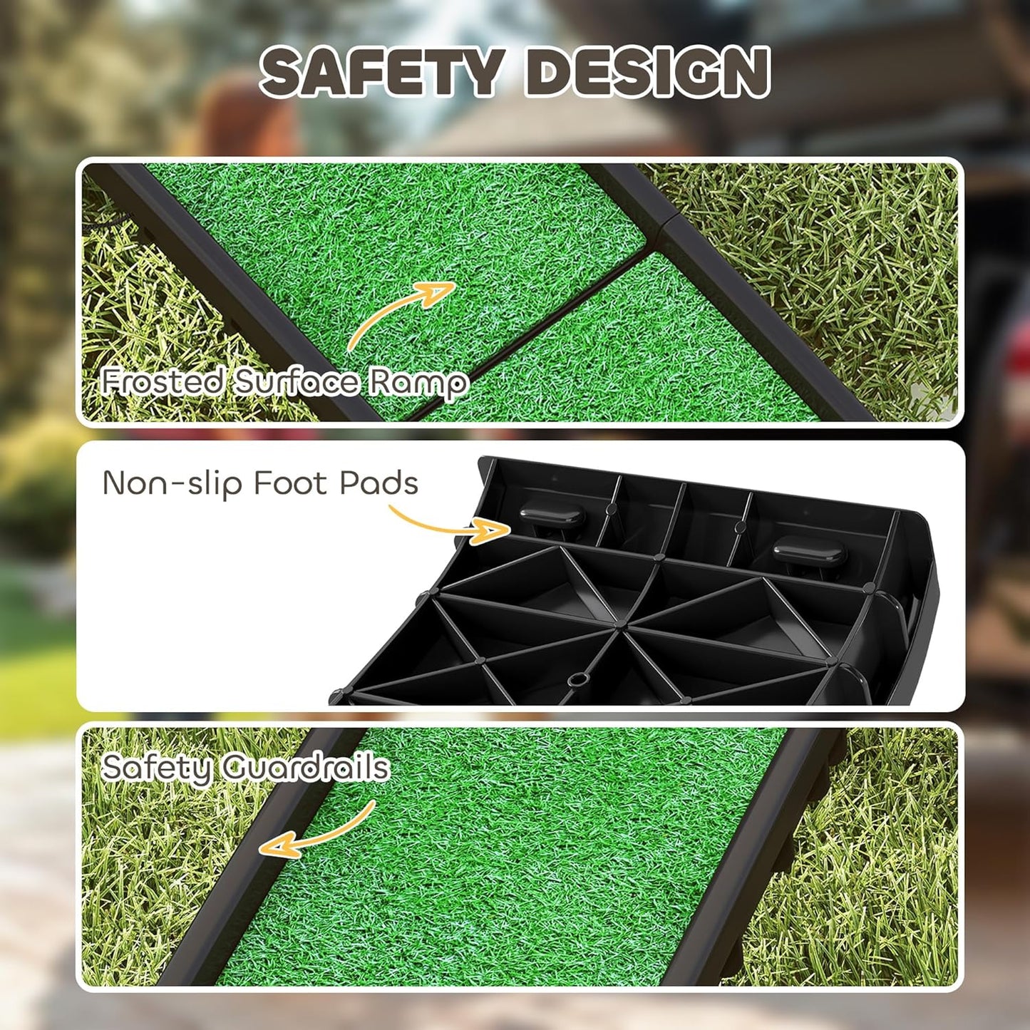 PawHut Folding Dog Ramp for Car, Truck, SUV, 61 Inches Portable Pet Ramp with Grass Surface, Non Slip with Raised Side Rails