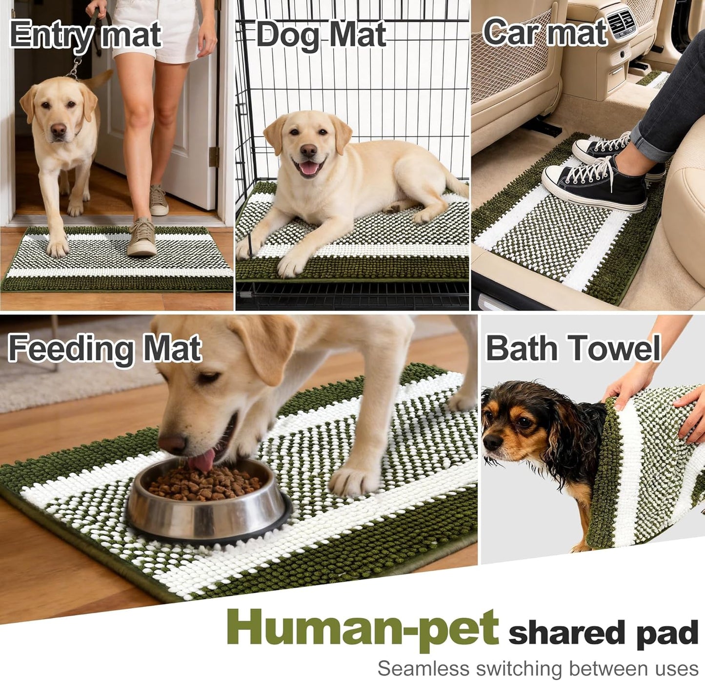pobopobo Dog Door Mat for Muddy Paws - Absorbent & Washable Chenille Rug, Non-Slip Dirt Trapper for Indoor Outdoor Entryway, Quick Dry Pet Mat for Muddy Dogs (Striped Gray-Blue&White, 24" x 16")