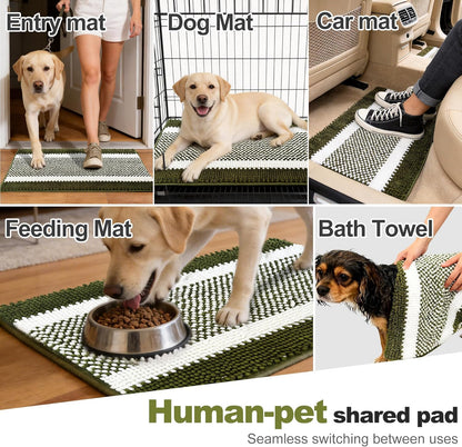 pobopobo Dog Door Mat for Muddy Paws - Absorbent & Washable Chenille Rug, Non-Slip Dirt Trapper for Indoor Outdoor Entryway, Quick Dry Pet Mat for Muddy Dogs (Striped Gray-Blue&White, 24" x 16")