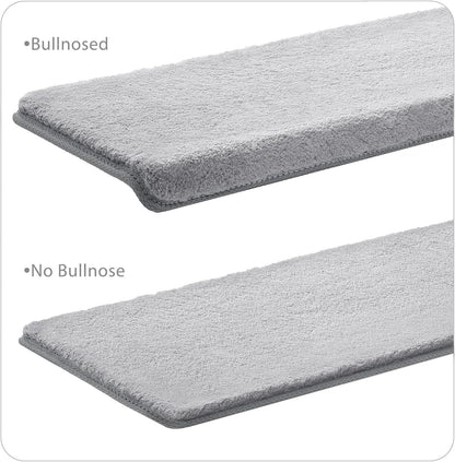 PURE ERA Carpet Stair Treads Ultra Plush 9.5" X 30"Soft Bullnose Indoor Stair Protectors Pet-Friendly Non-Slip Skid Resistant Tape Free Washable Reusable(14 Pieces, Cream Gray)
