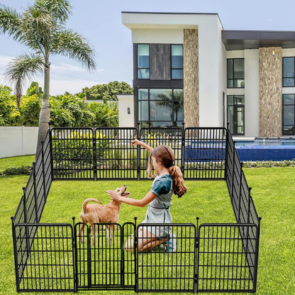 Getlay 36 in(H) Garden Fence, Wide Gate Low Threshold, 10 Panels Total 22.1 Ft(L) Heavy Duty Iron Animal Barrier Fence for Yard,Suitable for Indoor Or Outdoor Dog Fencing,Garden Border Fence