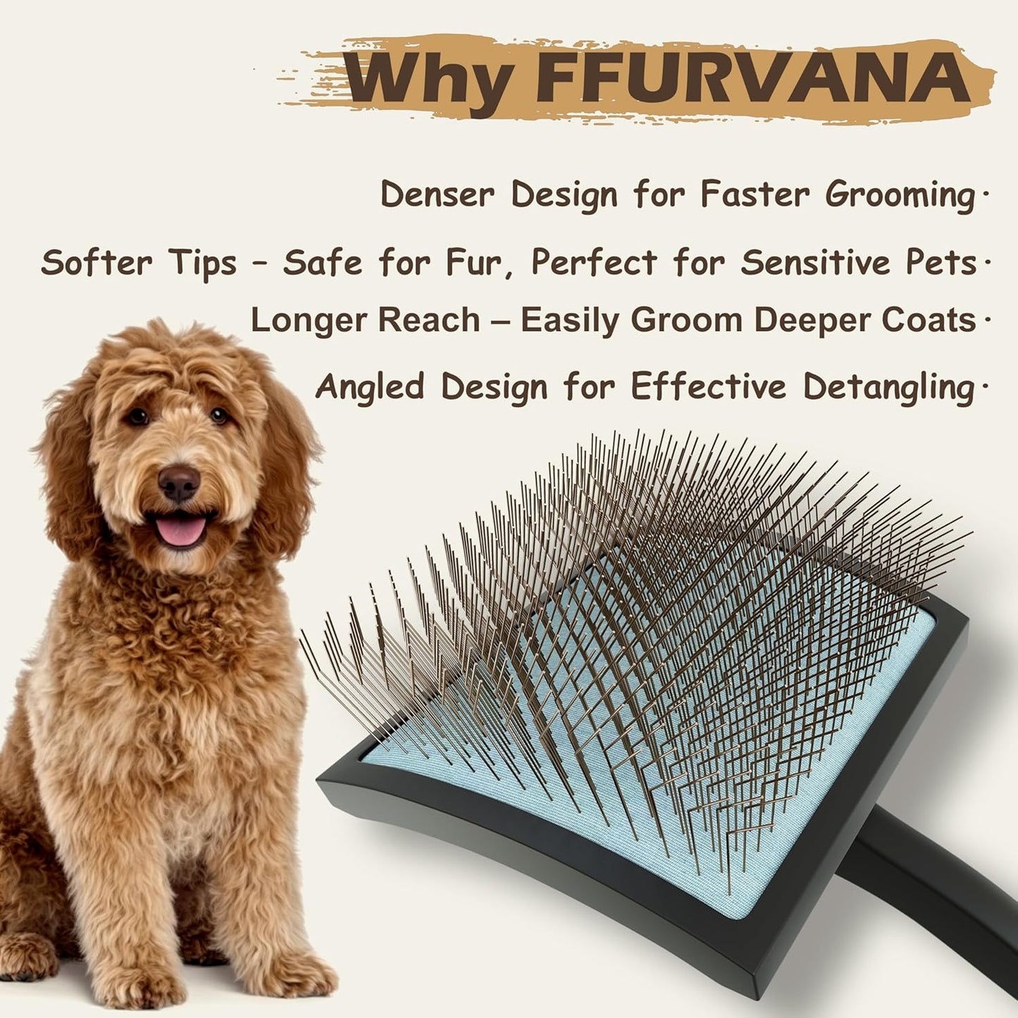 Slicker Brush for Dogs, for Golden Doodles with Long Hair, for Large Pet Dogs, Grooming Pet Hair, Cream White(Large)