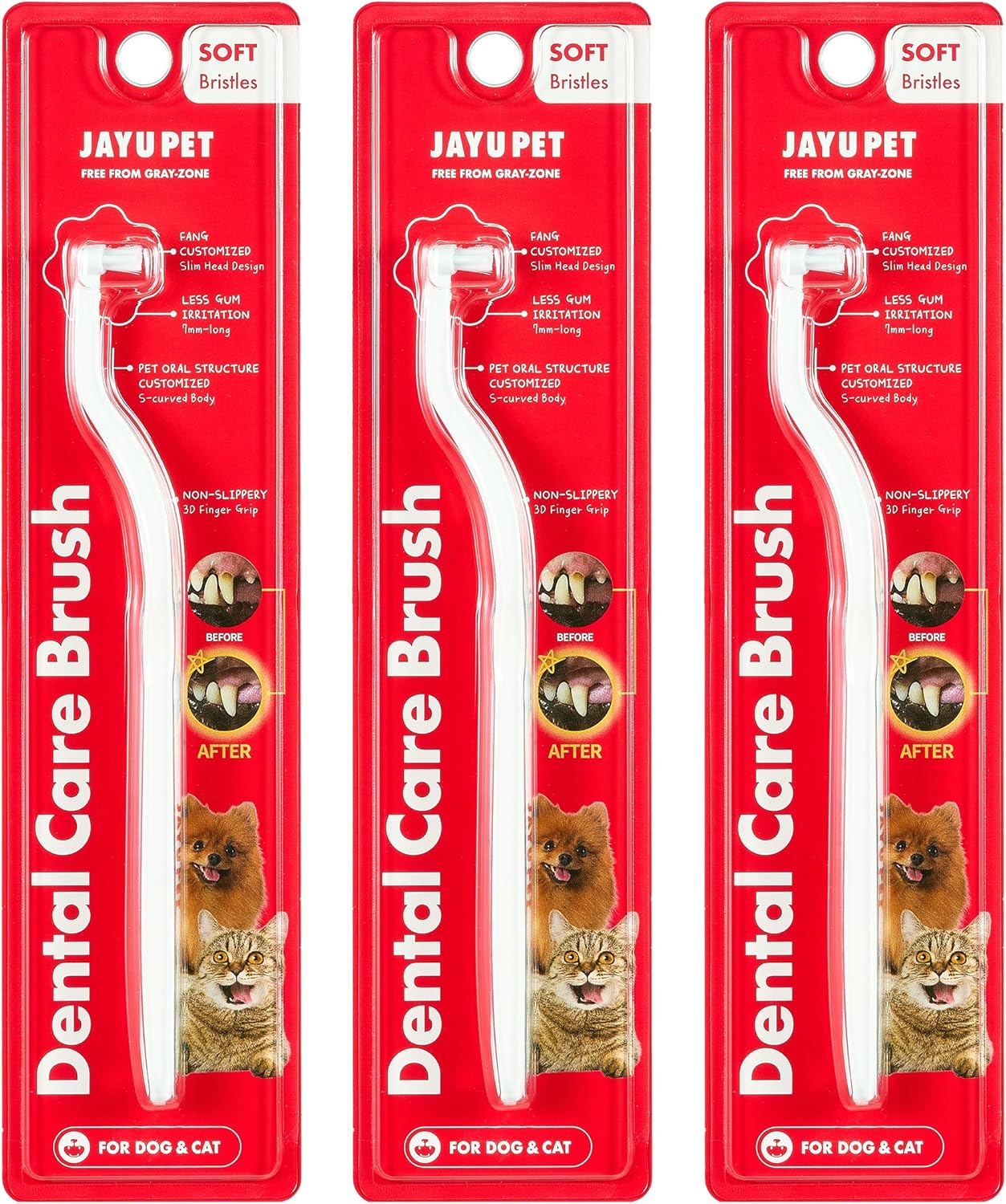 JAYU PET Dental Care Brush with Soft Bristles 1ea - Dog Toothbrush, Cat Toothbrush, Dental Care for Kitten and Small Dogs, Removing Old Plaque and Tartar, Easy Cleaning