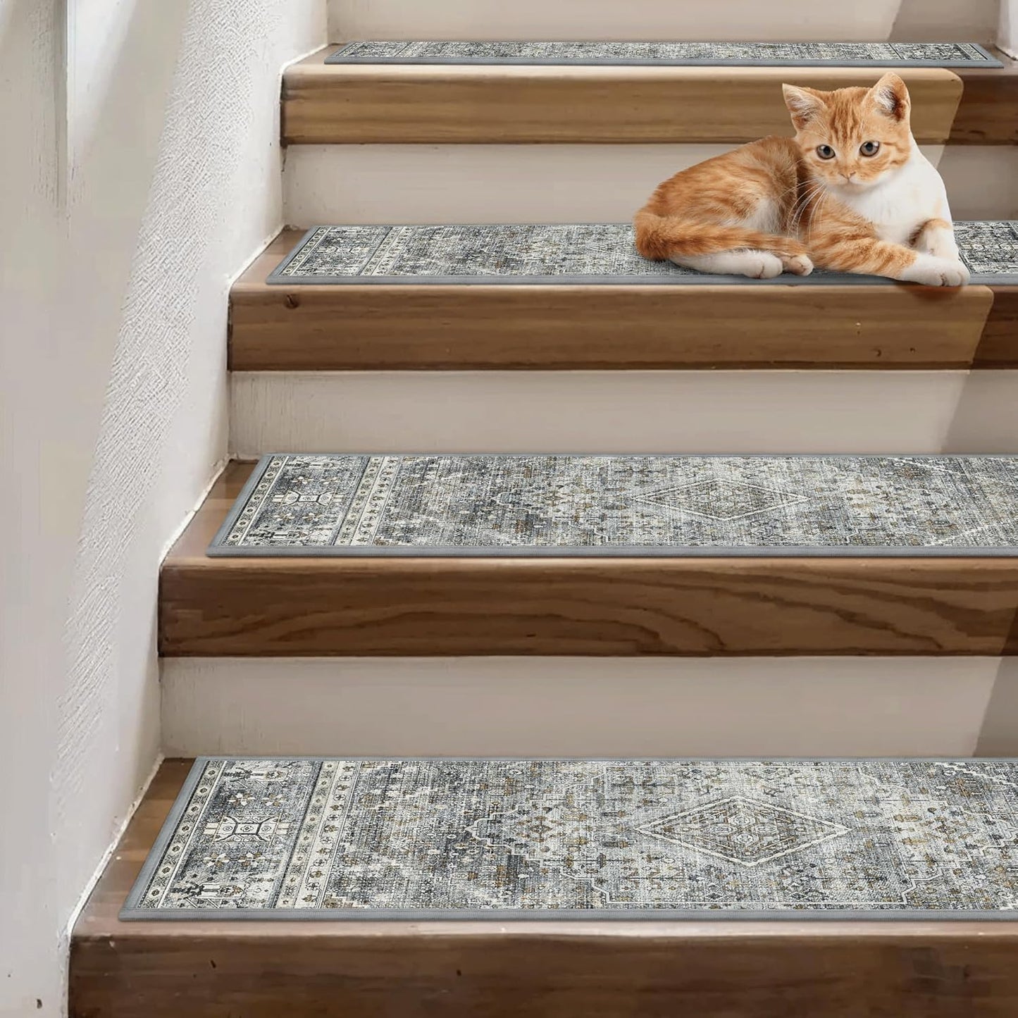 sarben Non Slip Stair Treads for Wooden Steps 15PCS - 8"x30" Indoor Safety Carpet, Edging Mats with TPE Adhesive Backing, Pet and Elderly Friendly Stair Rugs (Taupe) - Colors A
