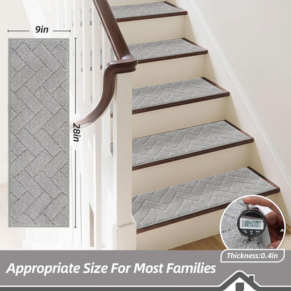 BEQHAUSE Stair Treads for Wooden Steps 28inX9in, Non Slip Carpet Stair Treads Indoor Stair Runners Machine Washable, Soft Stair Rugs Mat Surface Polyester TPE Backing, 4pcs, Charcoal