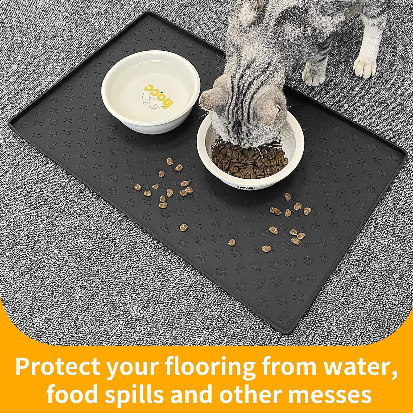 Ptlom Pet Placemat for Dog and Cat, Mat for Prevent Food and Water Overflow, Suitable for Small, Medium and Big Pet, 18" 12", Grey, Silicone