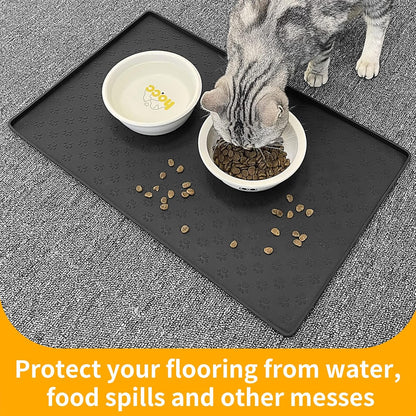 Ptlom Pet Placemat for Dog and Cat, Mat for Prevent Food and Water Overflow, Suitable for Small, Medium and Big Pet, 18" 12", Grey, Silicone