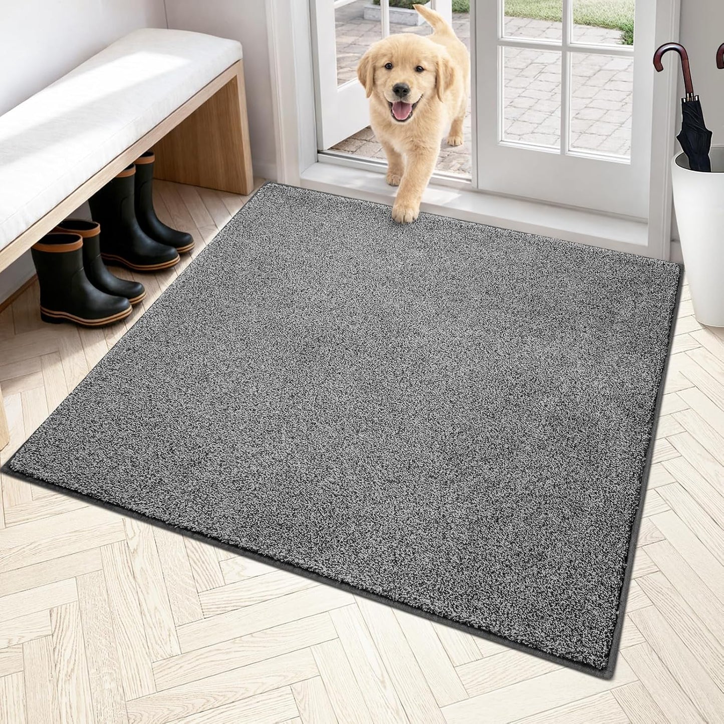 PURRUGS Dirt Trapping Door Mat 20" x 31.5", Non-Slip Machine Washable Entryway Rug, Dog Doormat, Indoor Front Door Mat, Super Absorbent Entry Rug for Muddy Shoes & Paws, Bluish Grey-Black