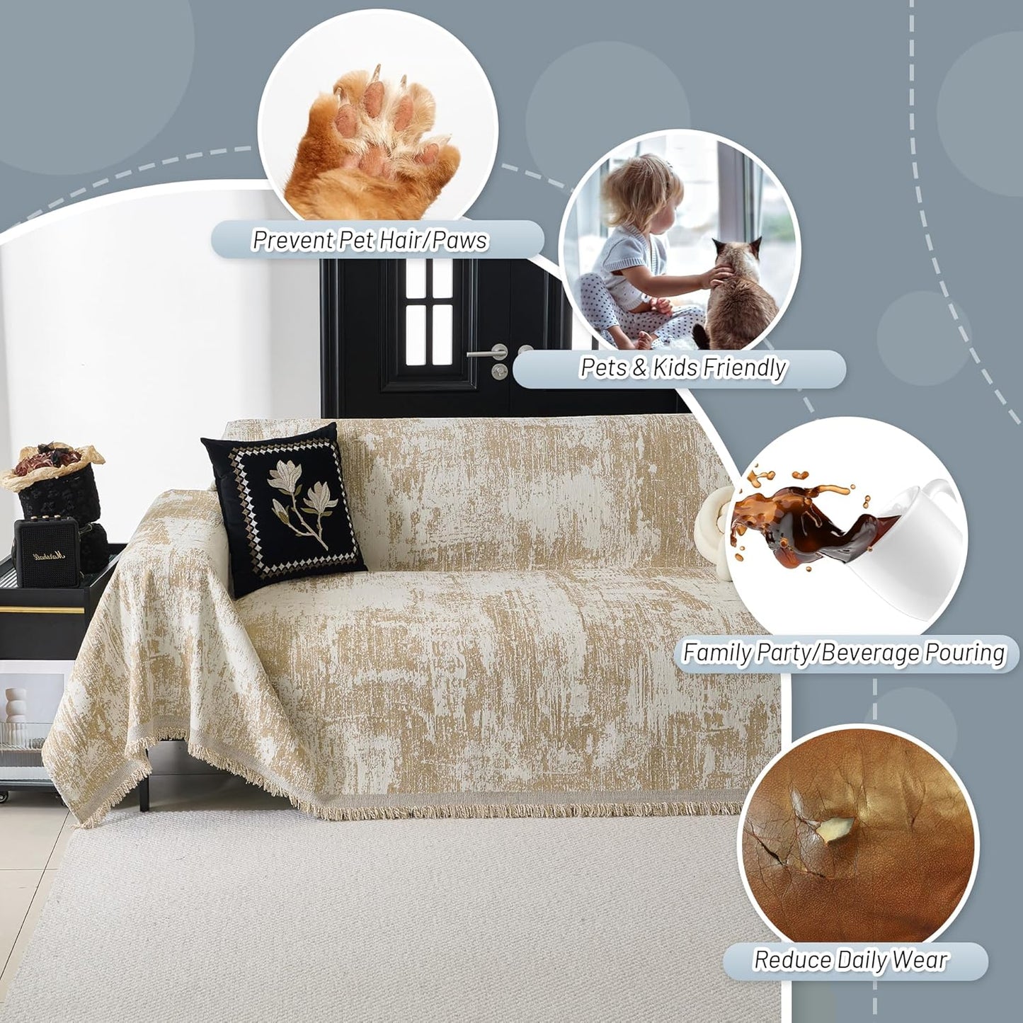 MYSKY HOME Couch Cover for Dogs, Washable Couch Covers, Non Slip Sofa Cover, Couch Cover 2 Cushion Sofa Dogs Furniture Protector with Tassels, Chenille Sofa Slipcover for Pets, 71"x118", Dark Grey