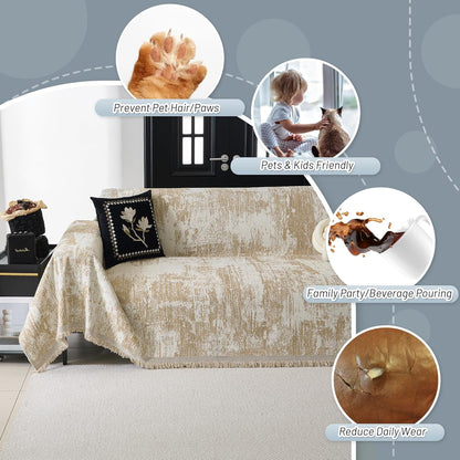 MYSKY HOME Couch Cover for Dogs, Washable Couch Covers, Non Slip Sofa Cover, Couch Cover 2 Cushion Sofa Dogs Furniture Protector with Tassels, Chenille Sofa Slipcover for Pets, 71"x118", Dark Grey