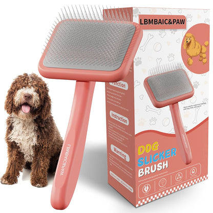 Dog Slicker Brushes for Poodles,Doodles,Goldendoodles,Bernedoodle.Dog Brushes for Thick Long Curly Fur Deshedding,Fluff,Grooming.Remove Loose Fur Quick Easy.Long Pin Slicker Brush.Wooden(Large)