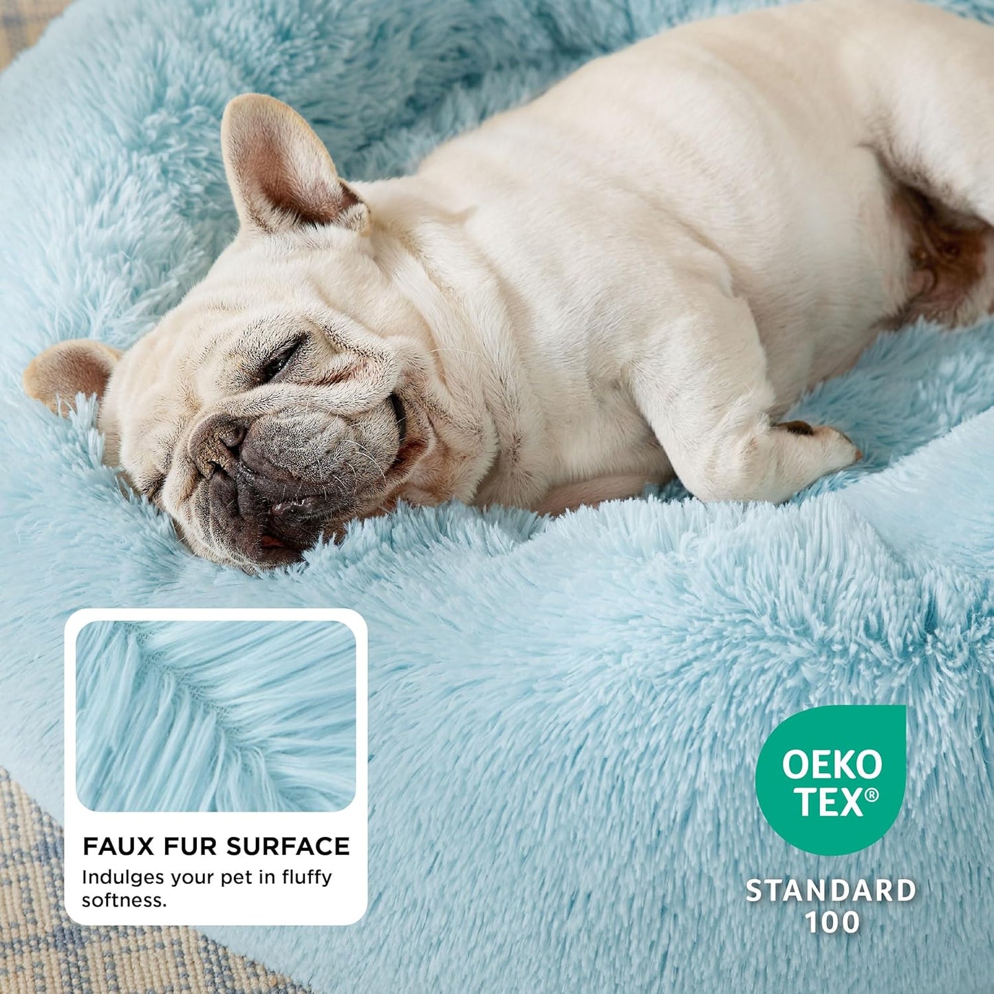 Bedsure Calming Dog Bed Medium Size Dog - Donut Washable Medium Pet Bed, 30 inches Anti-Slip Round Fluffy Plush Faux Fur Cat Bed, Fits up to 45 lbs Pets, Camel