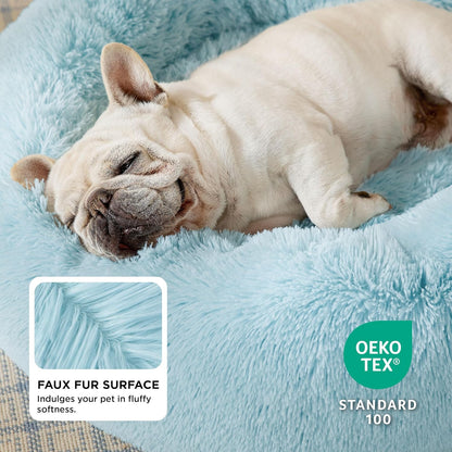Bedsure Calming Dog Bed Medium Size Dog - Donut Washable Medium Pet Bed, 30 inches Anti-Slip Round Fluffy Plush Faux Fur Cat Bed, Fits up to 45 lbs Pets, Camel