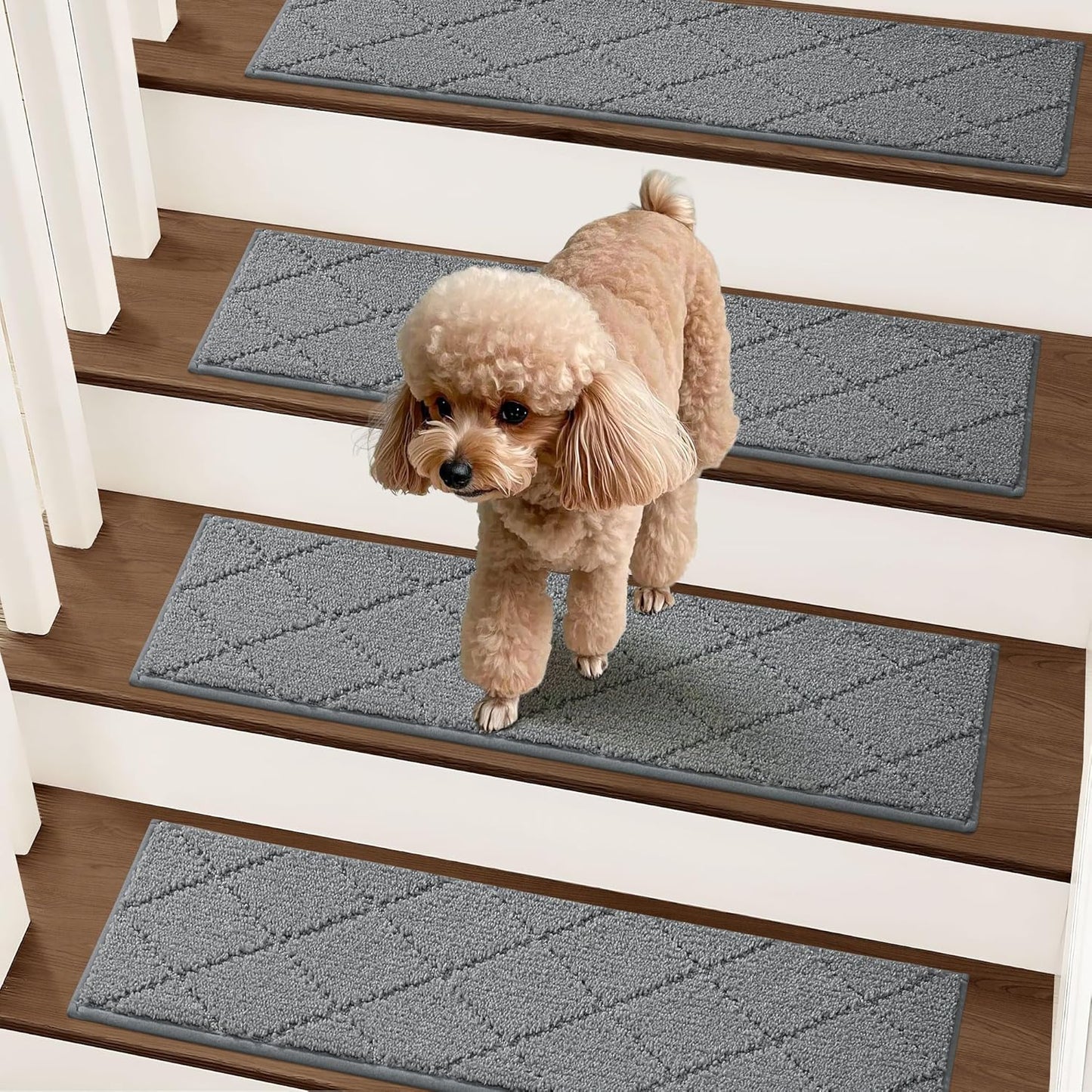 COSY HOMEER Edging Stair Treads Non-Slip Carpet Mat 28inX9in Indoor Stair Runners for Wooden Steps, Edging Stair Rugs for Kids and Dogs, 100% Polyester TPE Backing (7pc, Beige)