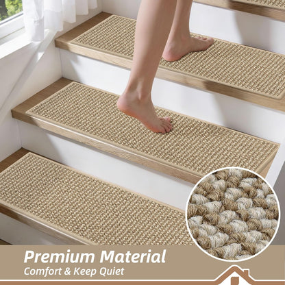 BEQHAUSE Stair Treads for Wooden Steps 28inX9in, Carpet Stair Treads Non Slip Indoor, Machine Washable Stair Runners for Kids Elders and Pets, Carpet for Stair Rugs Mat, TPE Backing, 15pcs, Taupe